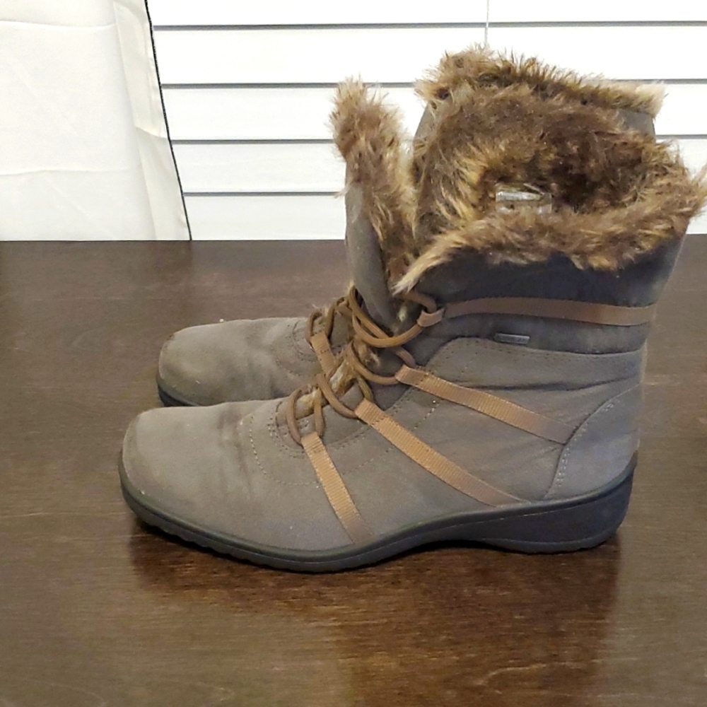 ARA Magaly Gore-Tex boots  Gray with Brown  faux fur Lace front. Size 5 Women